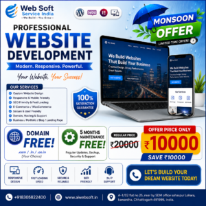 Web Soft Service India® Professional Website Development Service – Monsoon Offer | Free Domain® + 5 Months Free Maintenance®